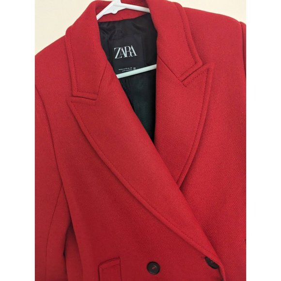 ZARA WOMEN RED LONG WOOL COAT DOUBLE BREASTED - Picture 9 of 12